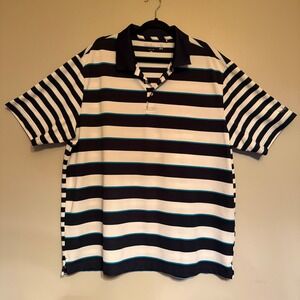 Walter Hagen Mens Striped Short Sleeve Gold Polo Shirt XXL Navy Blue White Teal